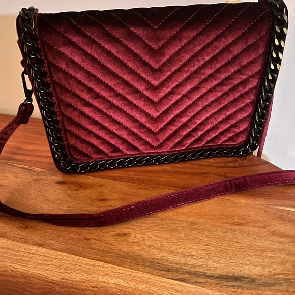 Aldo‎ Velvet Crossbody Bag with Chain - Deep Red - Picture 7 of 10